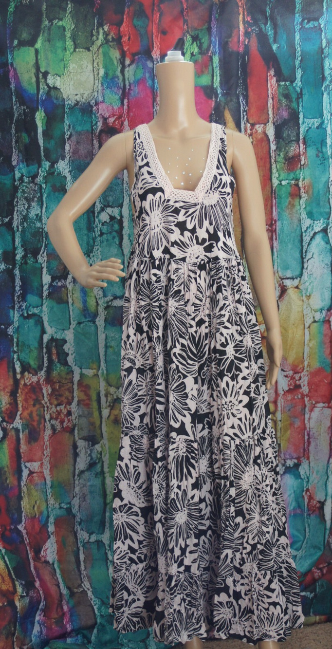 NWT Free People Intimately Women's Tiers To You Pink Black Maxi Summer Dress XS